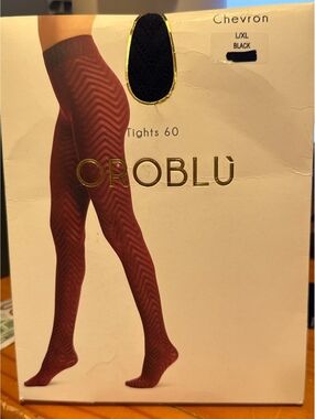 New Women's OROBLU Chevron Tights Black 60 Size L/XL